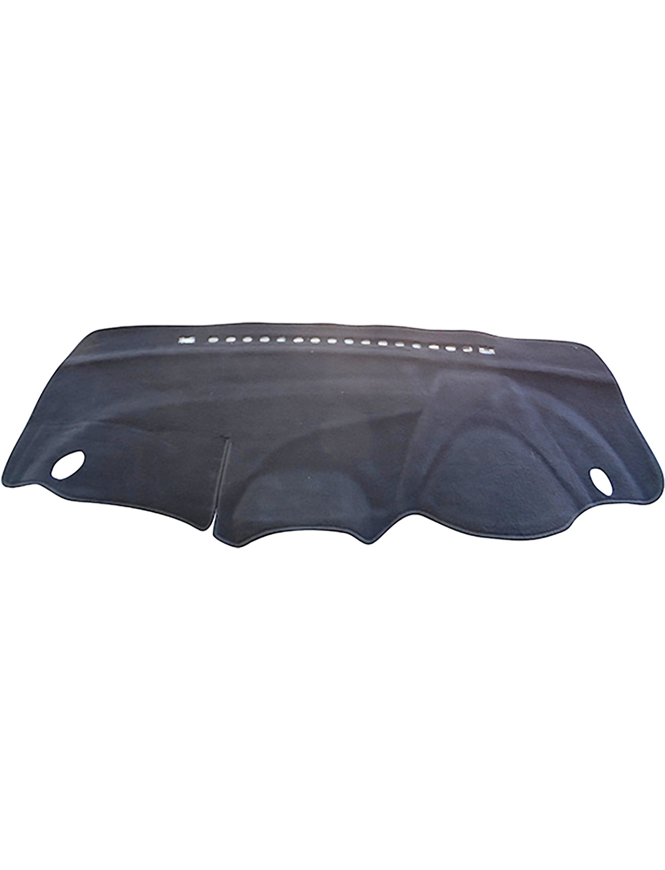 Introducing the Sunland Dash Mat in Charcoal, specifically designed for all Honda Jazz Vibe MY12 models from 02/2012 to 07/2014. This Sunland-Protection mat includes cutouts for vents and controls and is crafted to fit perfectly over your dashboard, ensuring your vehicle remains cool. It is airbag safe and features a smooth texture with a line of small decorative openings along the curved edge.