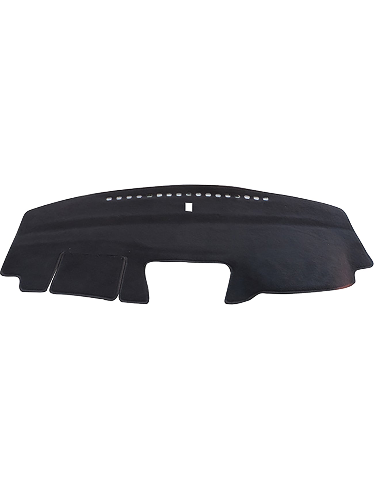 The Sunland-Protection Dash Mat Black is designed to perfectly fit all models of the Honda CRV RM MY14 from November 2012 to April 2017. It features a curved shape and includes cutouts for vents and controls. This dashboard cover acts as a shield against sunlight and wear, while also providing glare reduction for improved driving comfort.