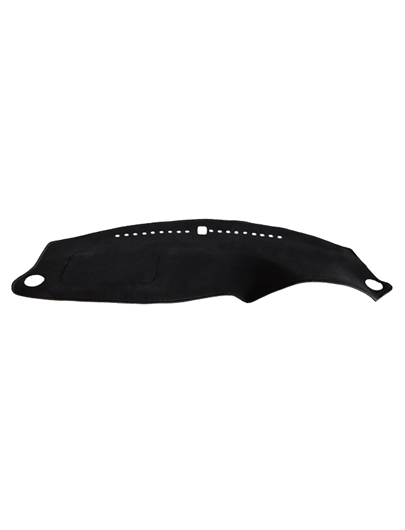 The Sunland-Protection Sunland Dash Mat Black for Honda HR-V RU VTI/Vti-S/Vti-L (12/2014-12/2021, All Models - H4001) features cutouts for air vents and two circular openings on each end. Designed to fit over the dashboard, it provides protection and glare reduction while its slightly curved shape conforms perfectly to the vehicle's contours.