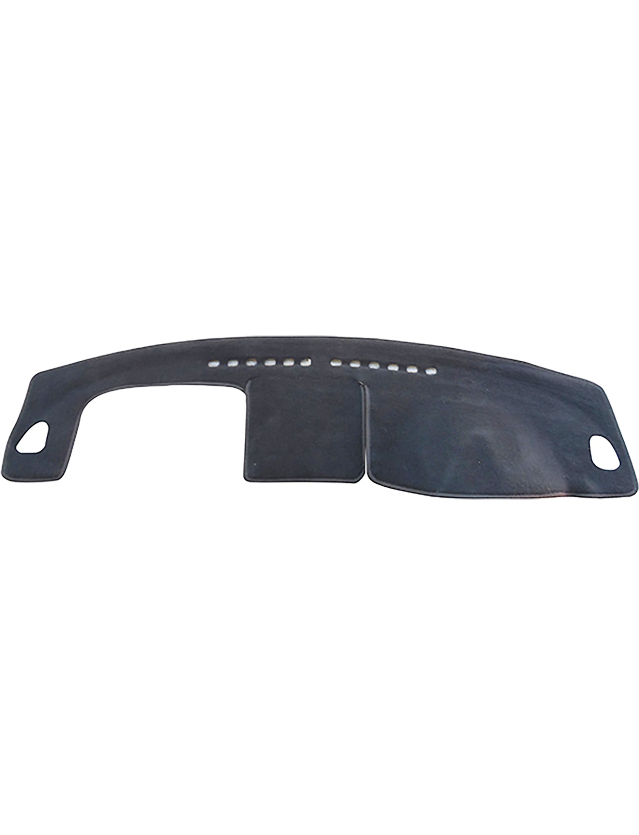 The Sunland-Protection Sunland Dash Mat Charcoal, designed to fit Daihatsu Sirion M100B GTVI models from 04/2002 to 02/2005 (model number I2206), helps stop glare while protecting your resale value and adding a sleek touch to your automotive interior. This black, curved dash mat features multiple small perforations near the center and two elongated holes on either end for optimal functionality and style.