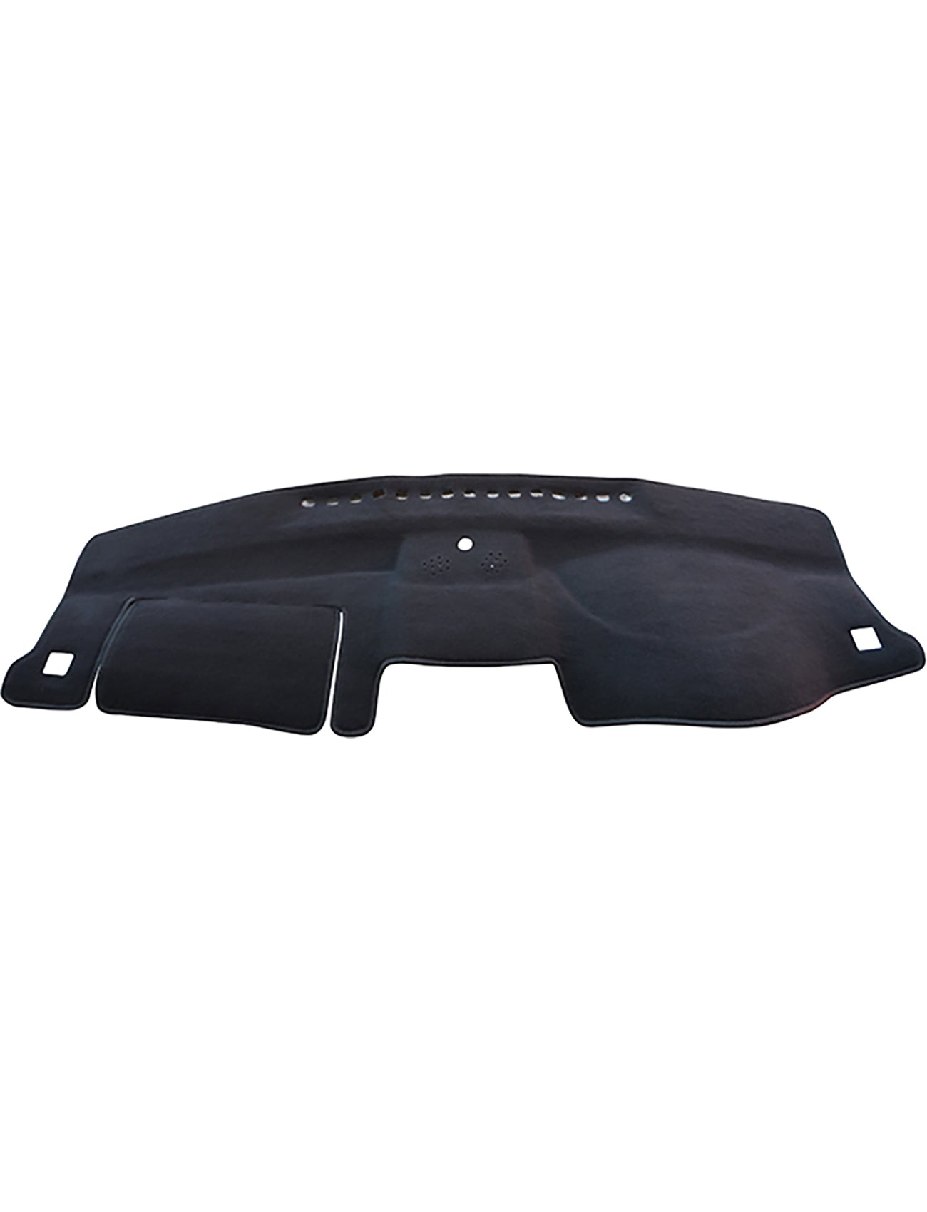 The Sunland-Protection Dash Mat Black designed for Toyota Aurion GSV50R models (04/2012-10/2017), showcases a smooth, contoured design with cutouts for vents and sensors, lying flat on a white background. This sleek cover enhances your vehicle's interior while protecting its resale value by keeping the dashboard cool and safe from sun damage.